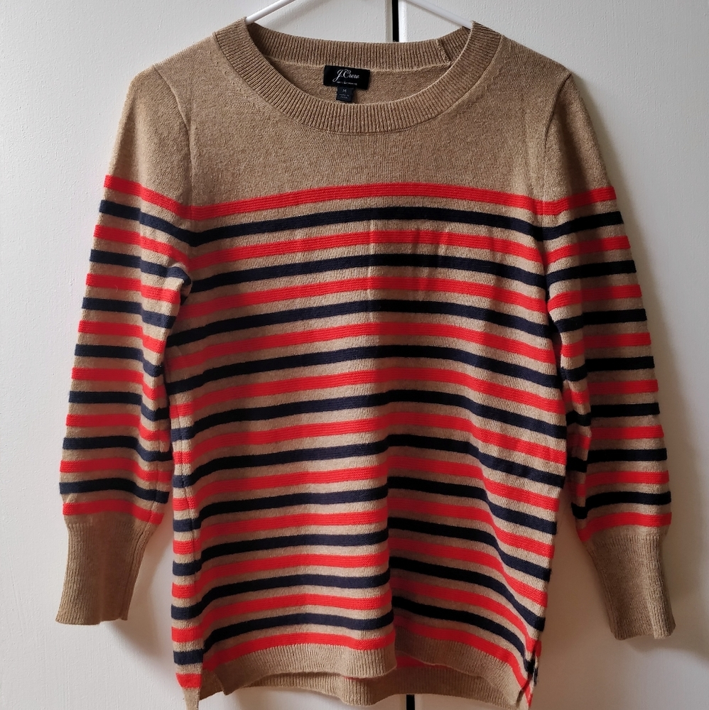 J Crew 100% Cashmere striped round neck jumper - Picture 2 of 7